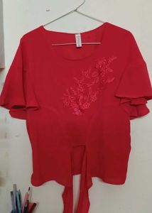 Red Floral Embellished Top