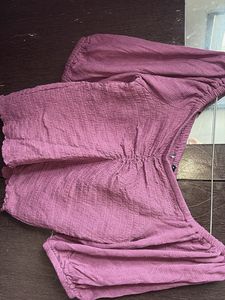 Purple Ruched Off-Shoulder Crop Top - Size S