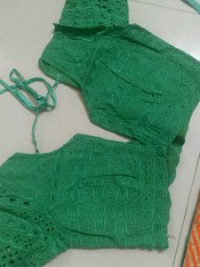 Orange Oodni Green Lehenga