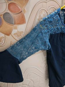 Elegant Blue Lace Detail Top