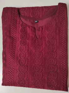 Maroon Embroidered Kurta With Net Sleeves