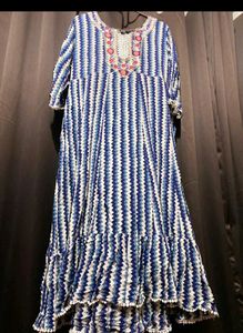 Blue Striped Embroidered Kurta
