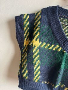 Plaid Knit Sweater Vest Top