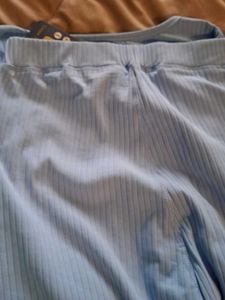 Blue Flared Ribbed Pants. Back Side Added