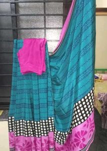 A Beautiful Blue Saree X Stiched blouse
