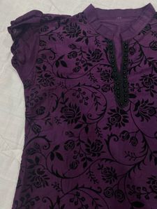 Rich Purple Velvet Print Tunic Top