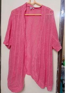 Peach Colour Crochet Shrug For Daily Wear