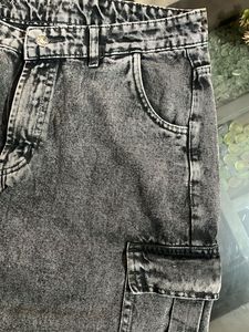 Grey Acid Wash Cargo Jeans