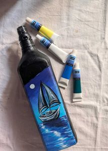 Hand Painted Seascape ship Bottle Art