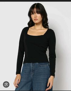 Black Long Sleeve Square Neck Top