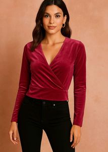 Burgundy Velvet Wrap Top
