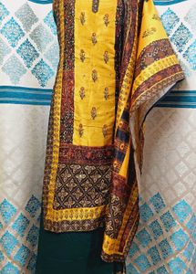 Elegant Mustard Yellow Side.dori Pattern Dress