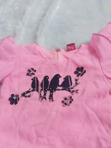 Pink Bird Top &amp; Plaid Skirt Set