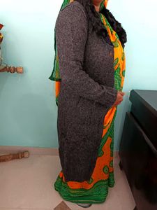 Faux Fur Collar Long Cardigan