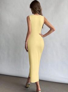 Chic Yellow Midi Dress with Slit.