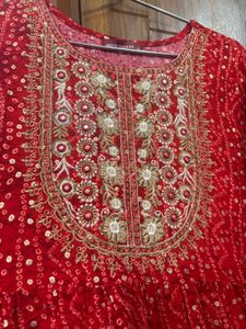 red flowing dress