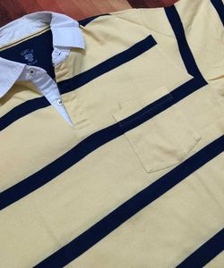 Turtle Brand Men Yellow Striped Casual Polo Tshirt