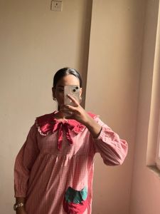 Pink Gingham Dress with Collar