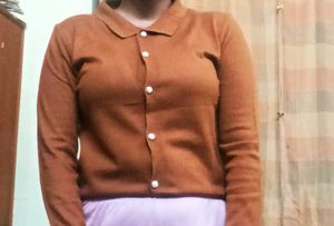 Brown Cardigan with Pearl Buttons