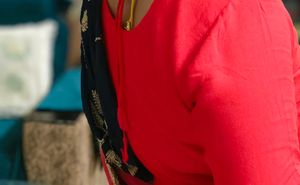 Red &amp; Blue Embroidered Salwar Suit