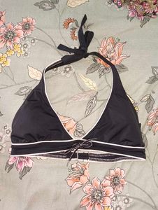 Halter Tie Black &amp; White Bikini Top