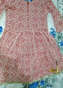 Pink &amp; White Printed Anarkali