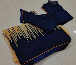 Elegant Yellow &amp; Navy Saree