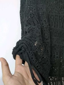 Black Crochet Knit Top
