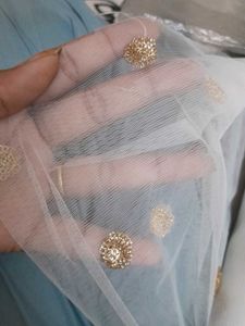 Gold Polka Dot Embroidered Dyeable Net Fabric