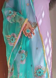 Lavender Suit With Pyjama And Embroidered Dupatta.