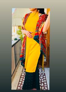 Yellow Kurti with Green Palazzos