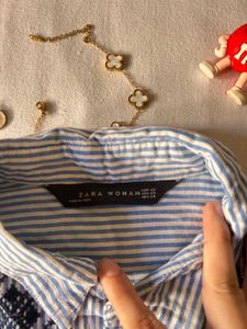 Zara Self Embroided Striped Shirt