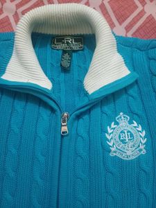 🫠🔥Ralph Lauren Blue Cable Knit Zip Up Sweater