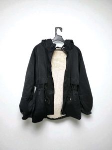 Unsex Black Hooded Parka Jacket