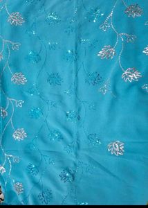 Blue Saree With Stiched Blouse