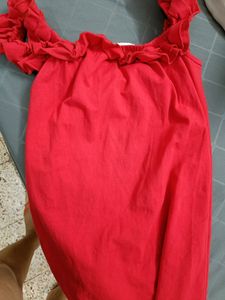 A Red Bodycon Off shoulder Dress