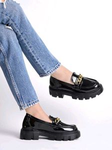 Chic Black Chain Loafers