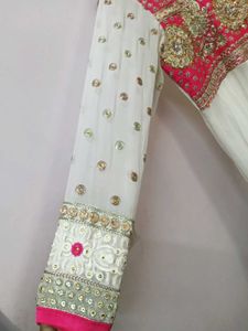 White &amp; Pink Embroidered Anarkali