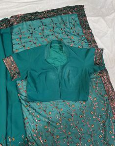 Emerald Green Floral Embroidered Saree