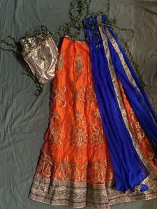Orange Embroidered Lehenga Choli Set