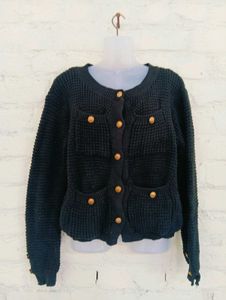 Y2k Golden Button Black Cardigan