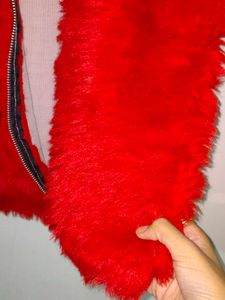 Red Faux Fur Zip Up Vest