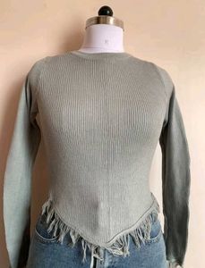 Fringe Trim Knit Top