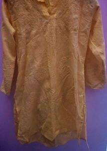 Yellow Lakhnowi Embroidered Kurta