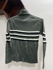 olive Striped Turtleneck Sweater