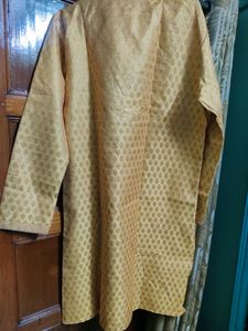 Golden Yellow Silk Kurta Set For Men ( xxxl)