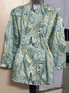 Branded Abstract Print Wrap Top