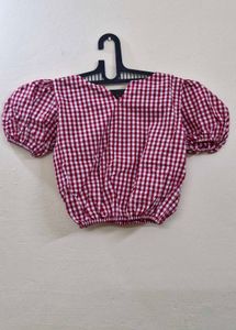 Plaid Puff Sleeve Top