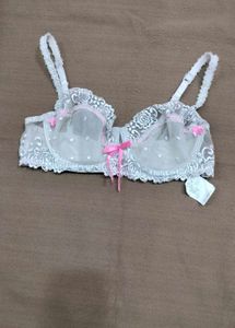White Lace & Pink Ribbon Bra