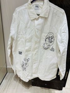 Illustrated White Button-Down Shirt
